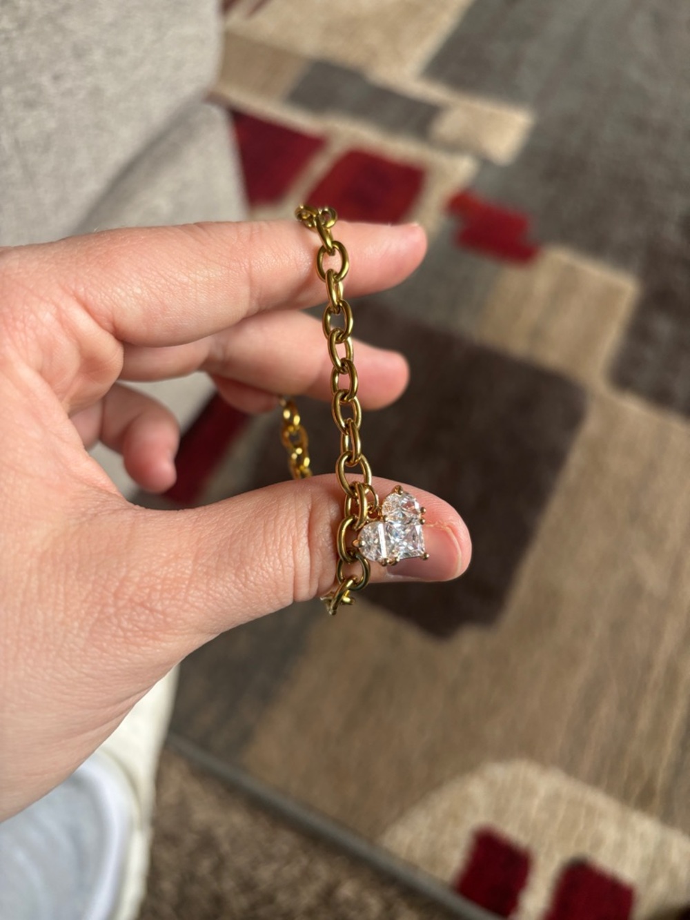 Gold Chain Bracelet with Clear Crystal Charm - Women Jewelry